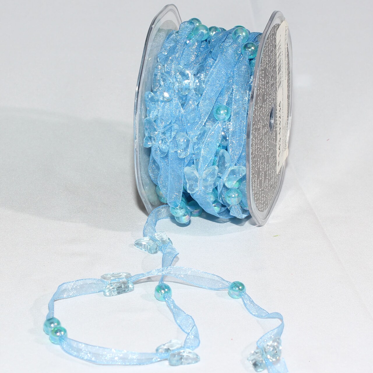 The Ribbon People Blue Narrow Organdy with Butterfly Tulle Craft Ribbon 0.25" x 27 Yards